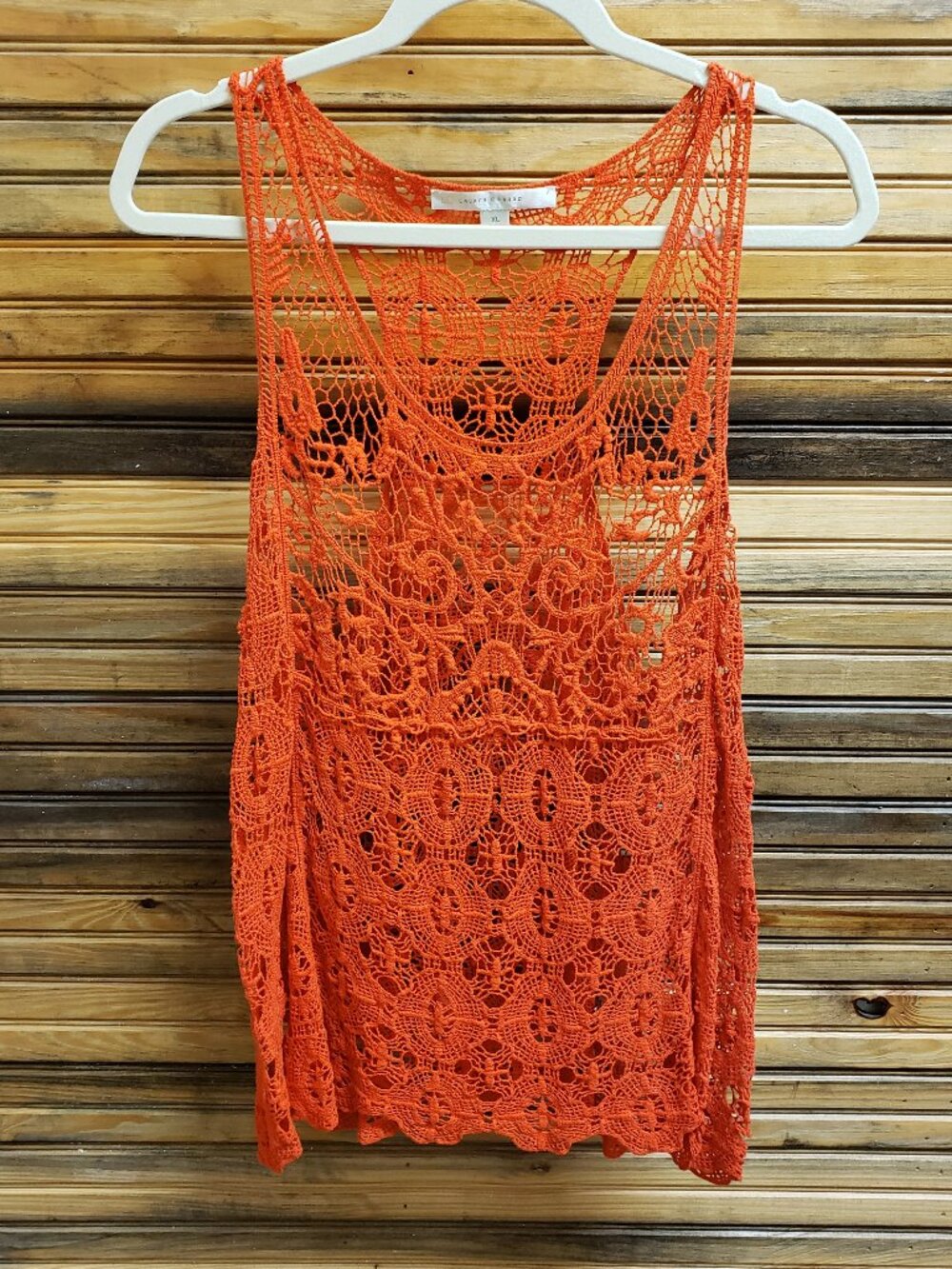 LC Lauren Conrad Orange Crochet Lace Racerback Tank Top Size XL